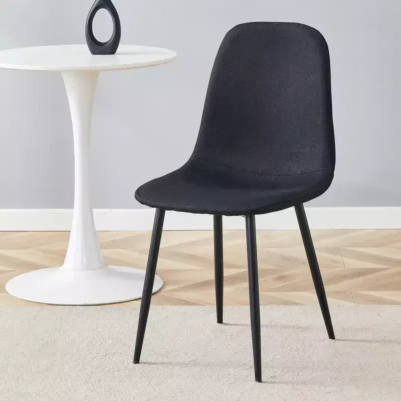 Sedia da pranzo con schienale alto e braccioli, nera/grigia, in lino-cotone, con gambe in metallo – Set da 4