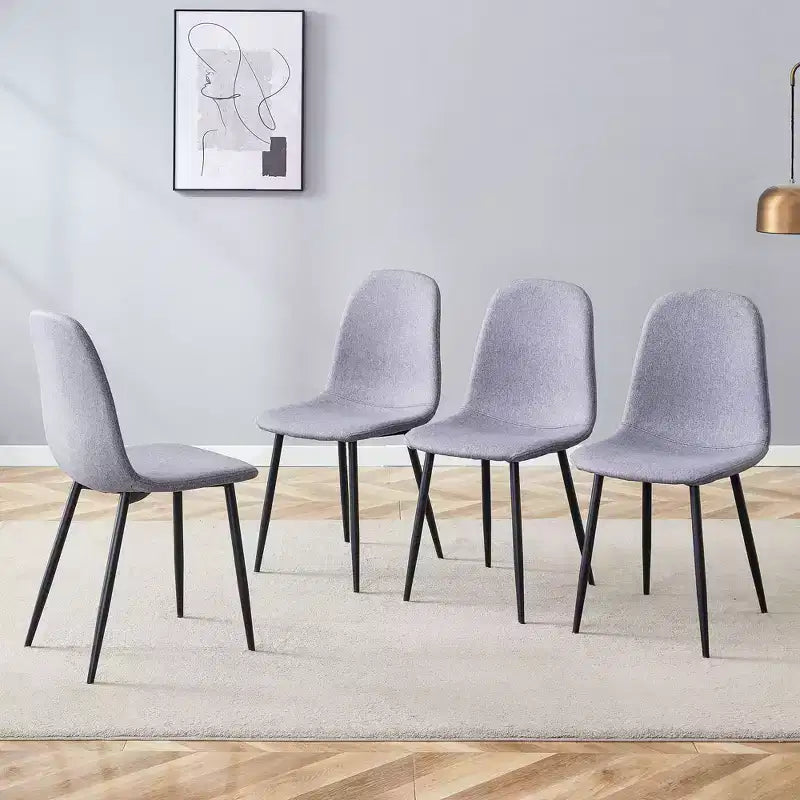 Sedia da pranzo con schienale alto e braccioli, nera/grigia, in lino-cotone, con gambe in metallo – Set da 4