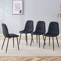 Set of 4 Luxury Simple Chair Black Linen-Cotton Material High Resilience Dining Chair with Metal Black Leg
