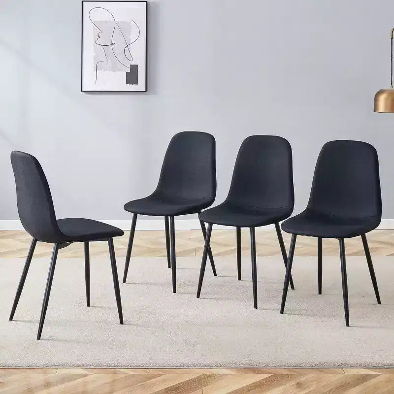 Set of 4 Luxury Simple Chair Black Linen-Cotton Material High Resilience Dining Chair with Metal Black Leg