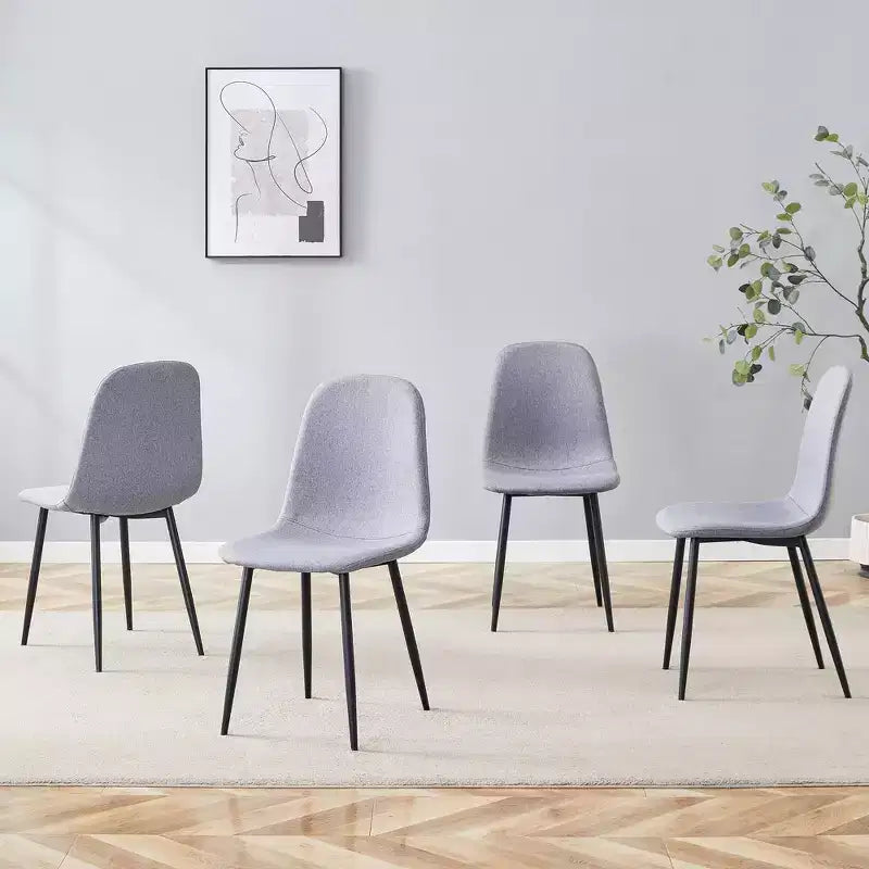 Sedia da pranzo con schienale alto e braccioli, nera/grigia, in lino-cotone, con gambe in metallo – Set da 4
