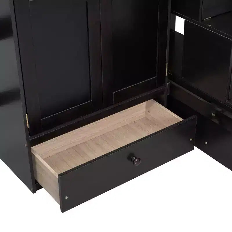 Letto a soppalco singolo Espresso/Grigio/Bianco con scale, scrivania, armadio e libreria, per 1 persona