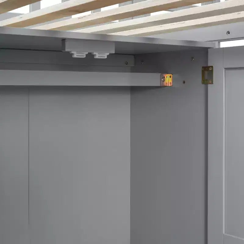 Letto a soppalco singolo Espresso/Grigio/Bianco con scale, scrivania, armadio e libreria, per 1 persona