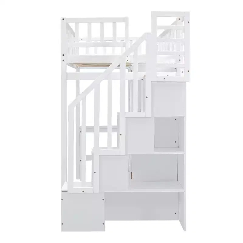 Letto a soppalco singolo Espresso/Grigio/Bianco con scale, scrivania, armadio e libreria, per 1 persona