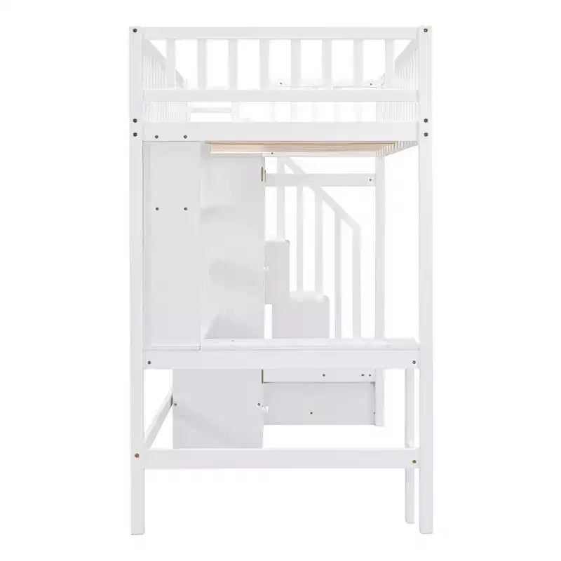 Letto a soppalco singolo Espresso/Grigio/Bianco con scale, scrivania, armadio e libreria, per 1 persona