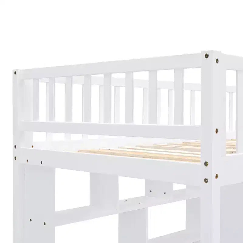 Letto a soppalco singolo Espresso/Grigio/Bianco con scale, scrivania, armadio e libreria, per 1 persona