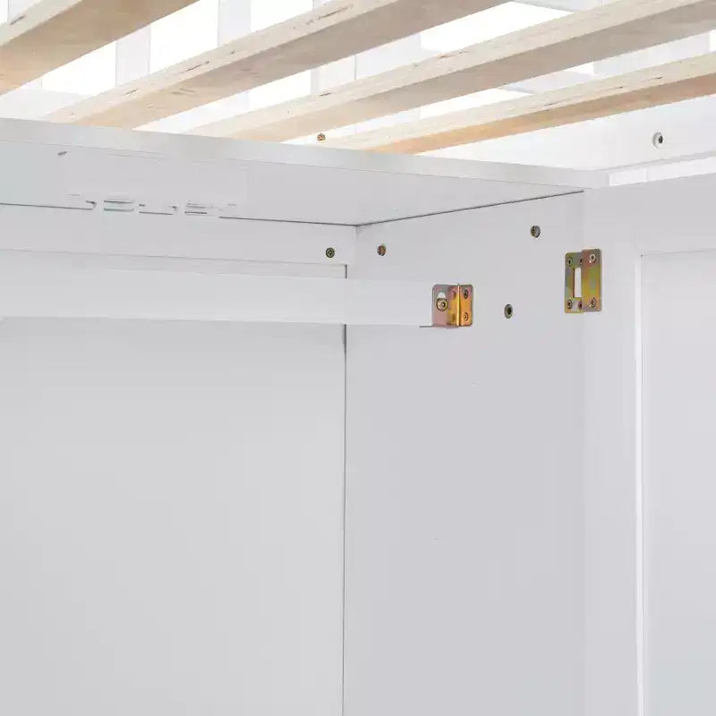 Letto a soppalco singolo Espresso/Grigio/Bianco con scale, scrivania, armadio e libreria, per 1 persona