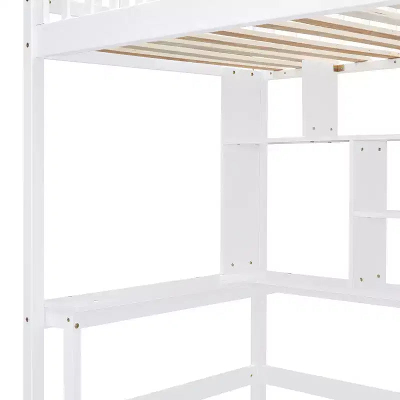 Letto a soppalco singolo Espresso/Grigio/Bianco con scale, scrivania, armadio e libreria, per 1 persona