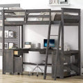 Twin Size Loft Bed with Desk, Drawers and Storage Shelves, Wooden High Loftbed Frame with Cabinet for Kids Teens Adults Bedroom
