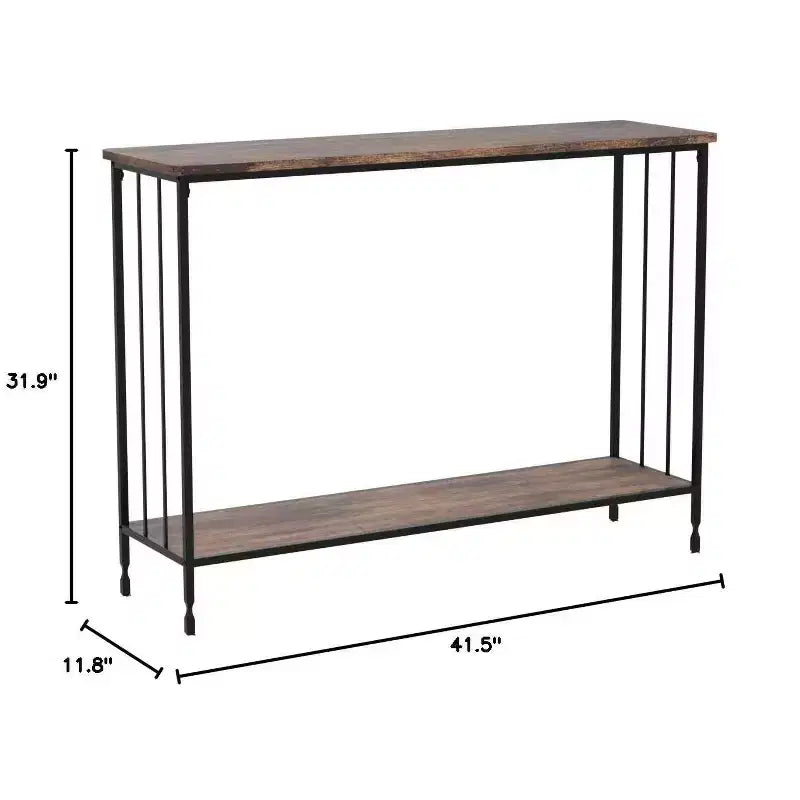 Tavolo consolle stretto grigio/vintage con ripiano in legno e struttura in metallo, 41.5"