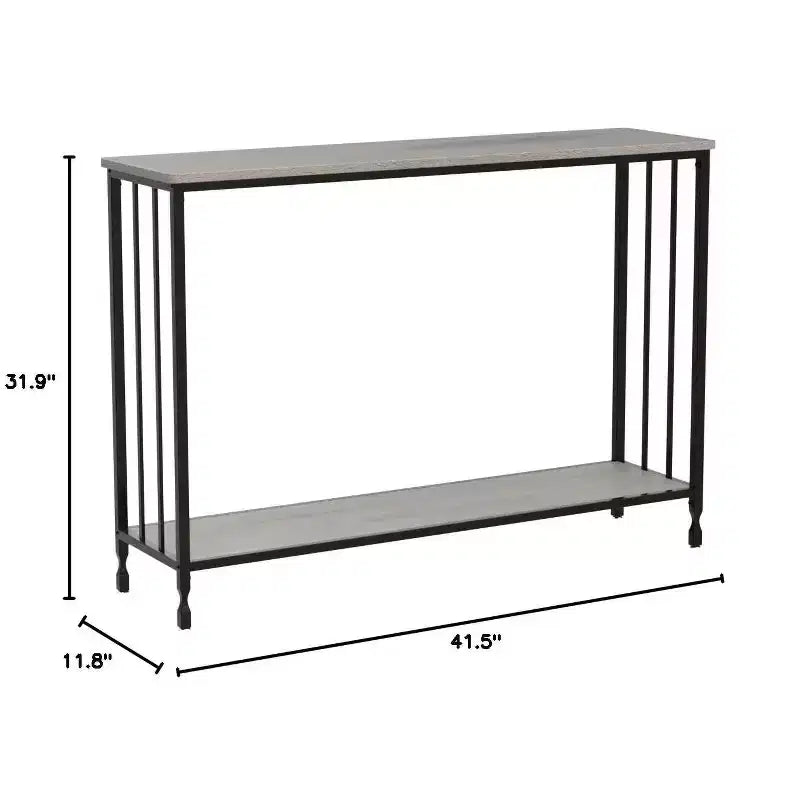Tavolo consolle stretto grigio/vintage con ripiano in legno e struttura in metallo, 41.5"