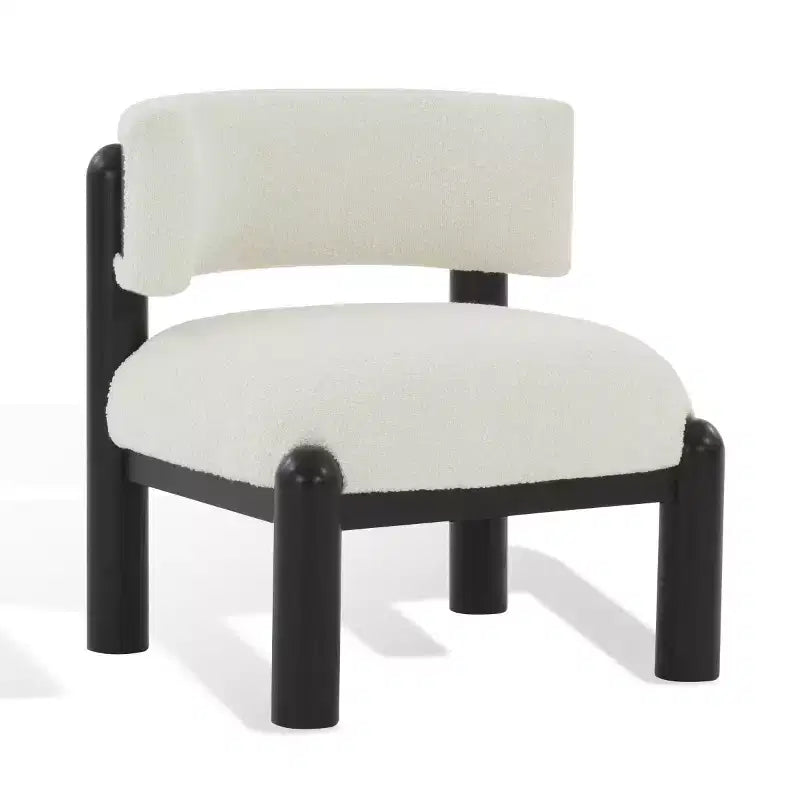 Poltrona a pozzetto senza braccioli in tessuto bouclé color avorio/nero, 1 posto