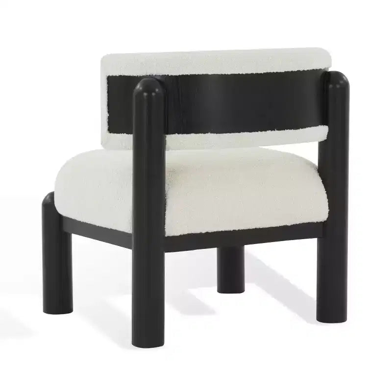 Poltrona a pozzetto senza braccioli in tessuto bouclé color avorio/nero, 1 posto