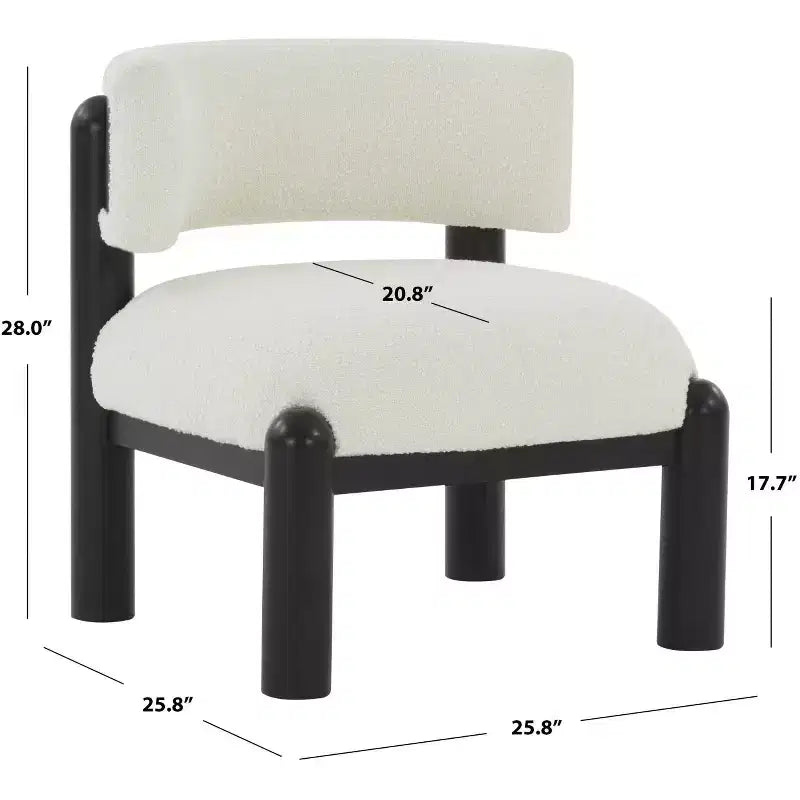 Poltrona a pozzetto senza braccioli in tessuto bouclé color avorio/nero, 1 posto