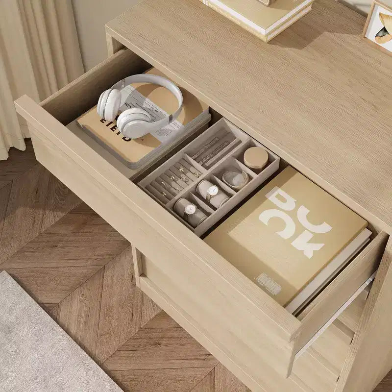 Comò a 5 cassetti in legno naturale, singolo