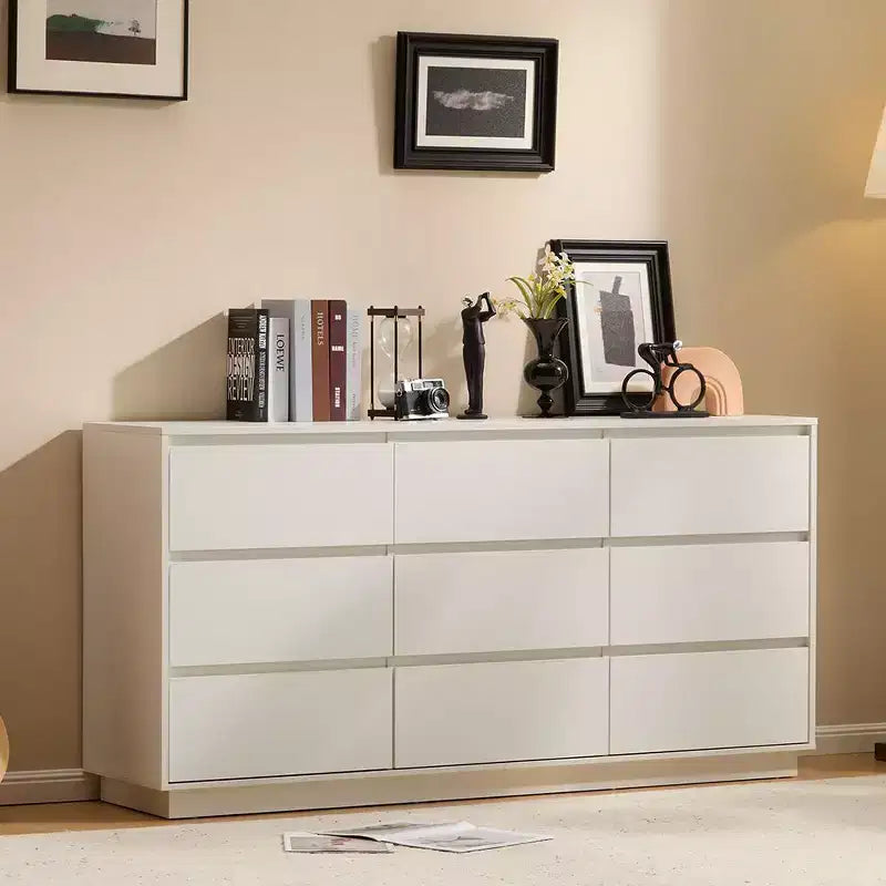 Karl Home 9-Drawer White Particle Board 62.99in. W Chest of Drawer