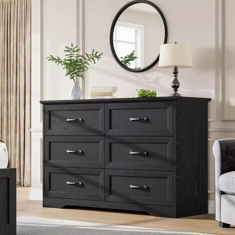 Drawer Dresser, 6 Chest of Drawers with Metal Handle, Farmhouse Modern Wood Dresser, Storage Cabinet Organizer for Bedroom, Living Room
