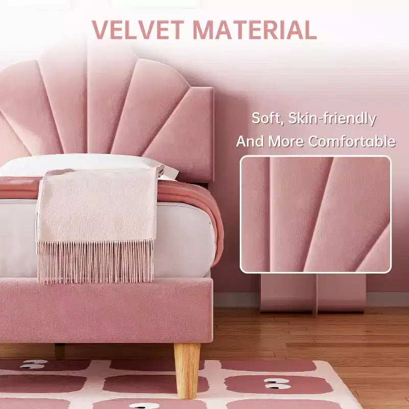 Struttura letto singolo in velluto blu/rosa per 1, testiera regolabile, stile piattaforma
