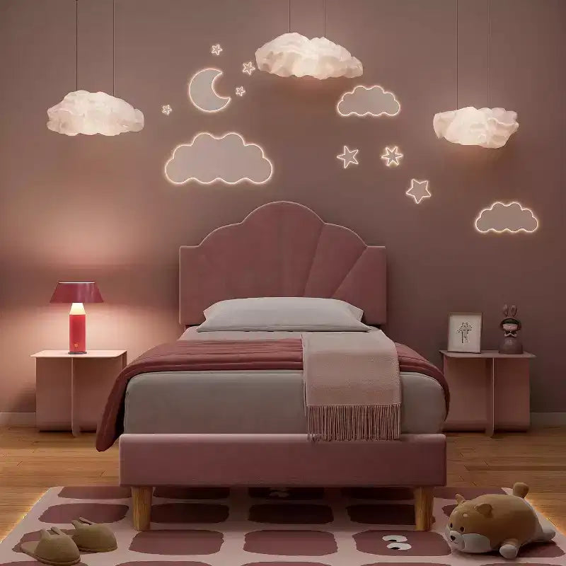 Struttura letto singolo in velluto blu/rosa per 1, testiera regolabile, stile piattaforma