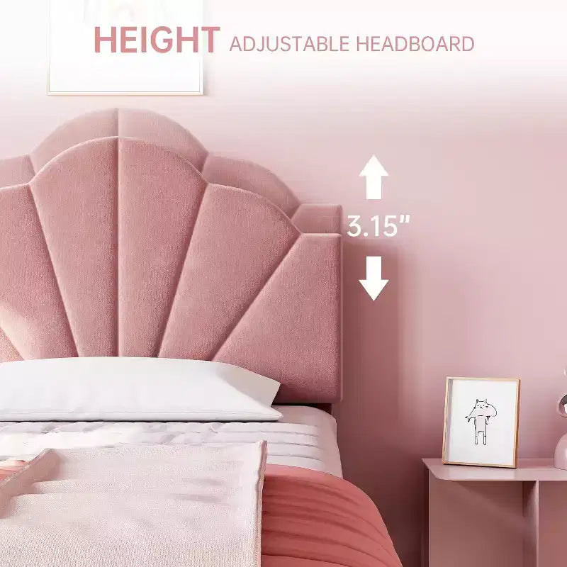 Struttura letto singolo in velluto blu/rosa per 1, testiera regolabile, stile piattaforma