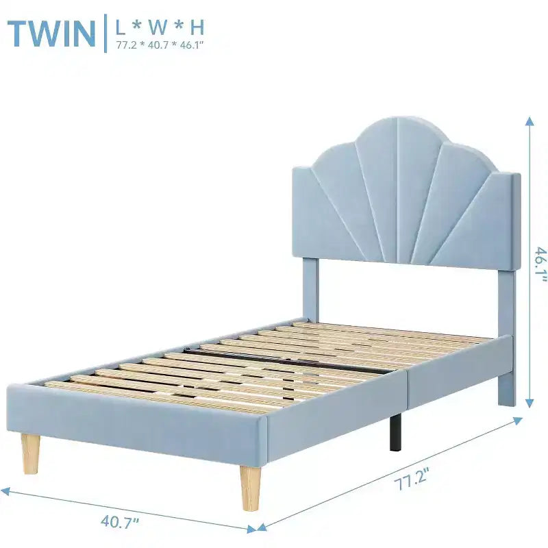 Struttura letto singolo in velluto blu/rosa per 1, testiera regolabile, stile piattaforma