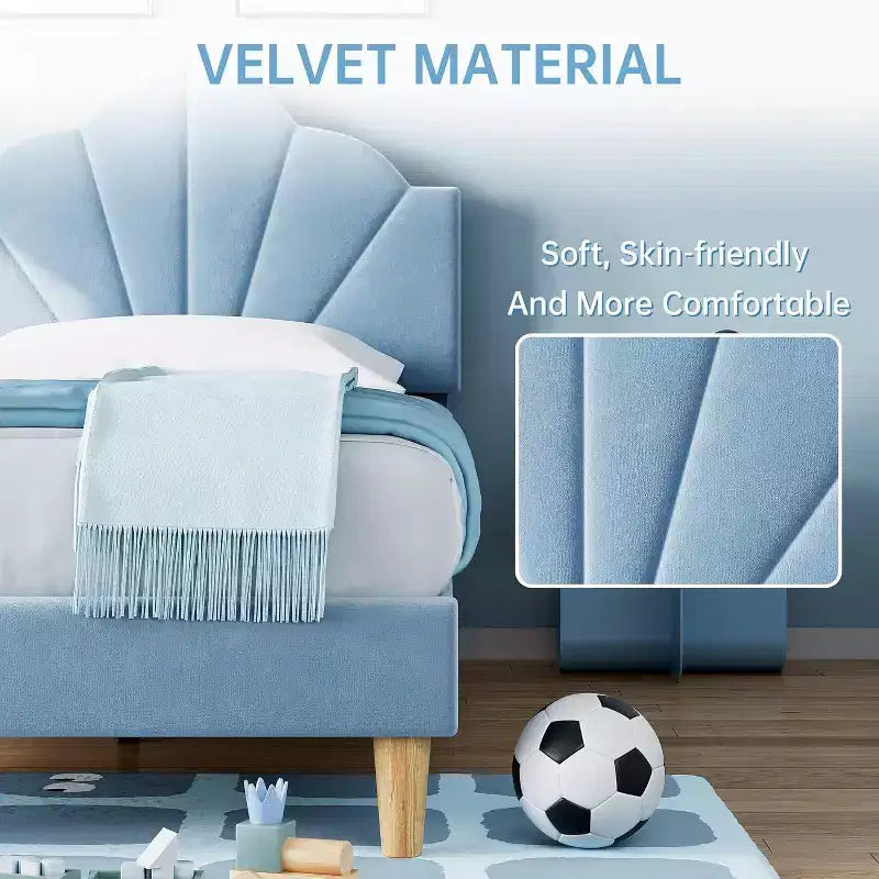 Struttura letto singolo in velluto blu/rosa per 1, testiera regolabile, stile piattaforma