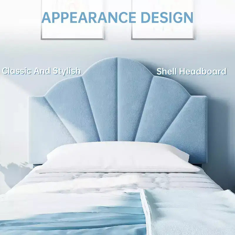 Struttura letto singolo in velluto blu/rosa per 1, testiera regolabile, stile piattaforma
