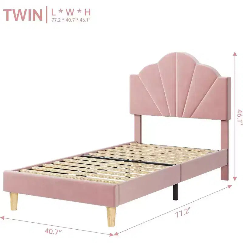 Struttura letto singolo in velluto blu/rosa per 1, testiera regolabile, stile piattaforma