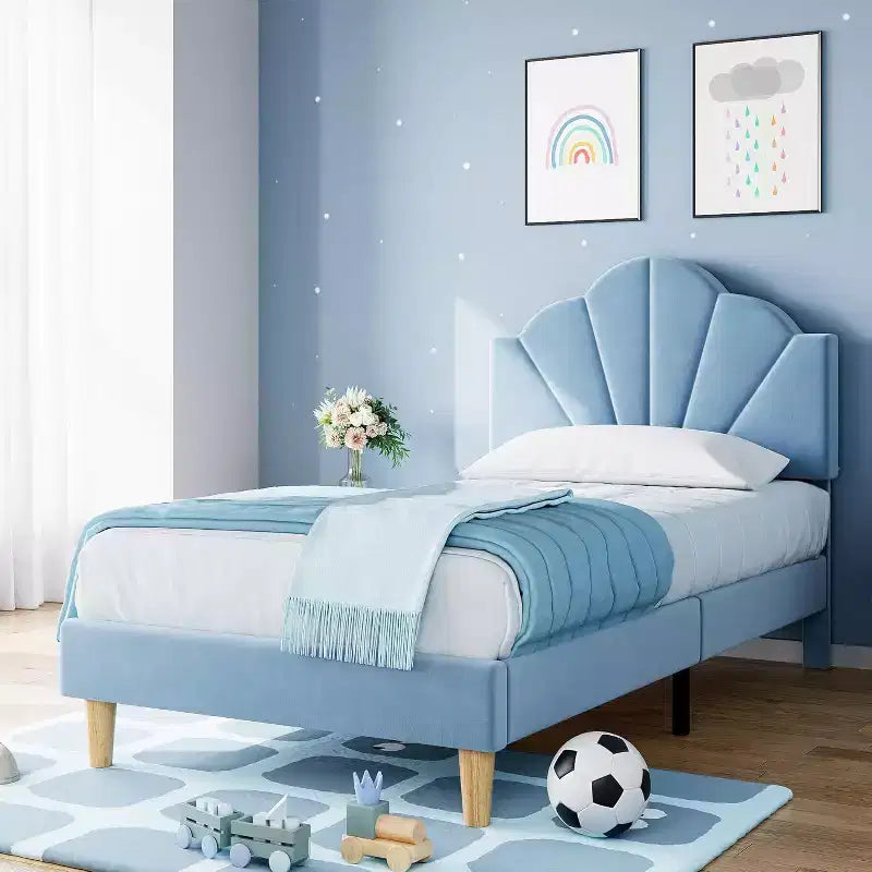 Twin Bed Frame with Storage Bookcase Headboard and Height Adjustable ,Upholstered Platform Bed Frame Noise-Free, Easy Assembly, No Box Spring Needed