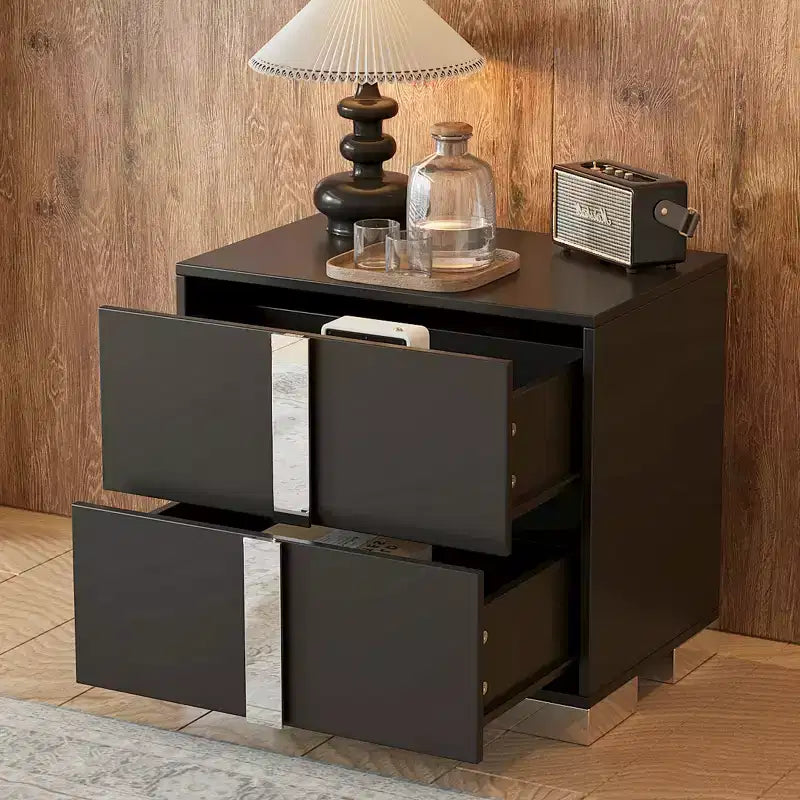Bestier Mirrored Nightstand with 2 Drawers, Modern Side Table with Storage for Bedroom, End Table for Living Room, Black