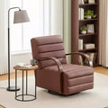Homy Casa Swivel Accent Chair with Channel-Tufted Back and Curved Wood Armrests, for Living Room or Office, Brown PU Leather