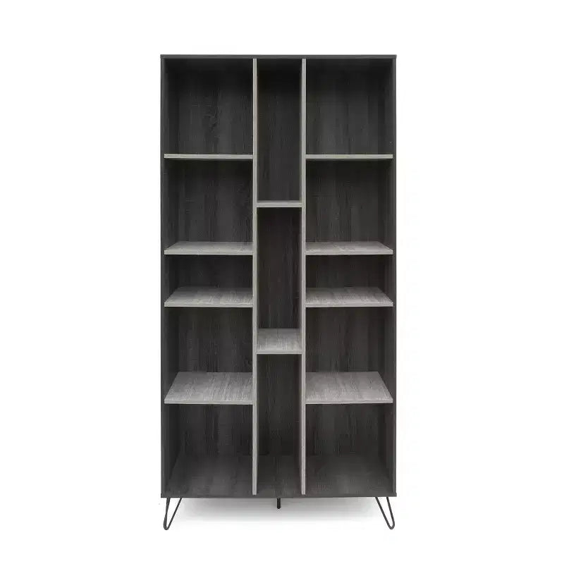 Libreria alta a 5 ripiani grigia con espositore a 13 fori, montaggio da 1 persona