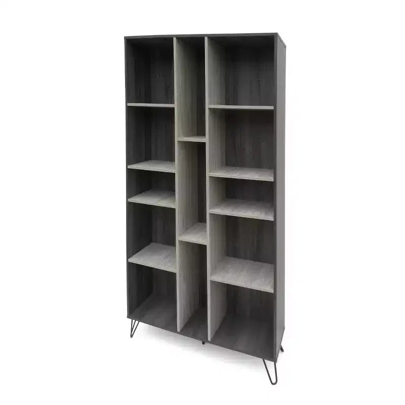 Libreria alta a 5 ripiani grigia con espositore a 13 fori, montaggio da 1 persona