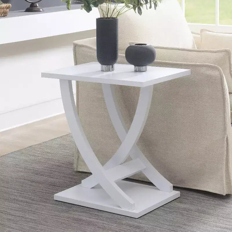 HomeStock 24 in.H White Color Rectangle Wood Table Top End Table 1 -piece