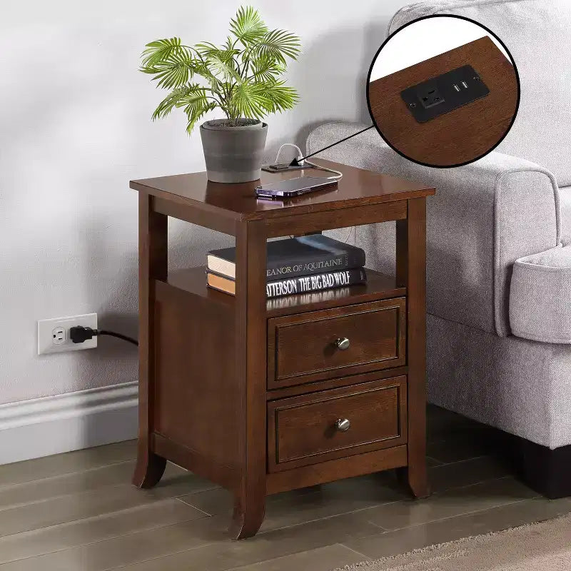 HomeStock 24 in.H Brown Color Rectangle Wood Table Top End Table 1 -piece