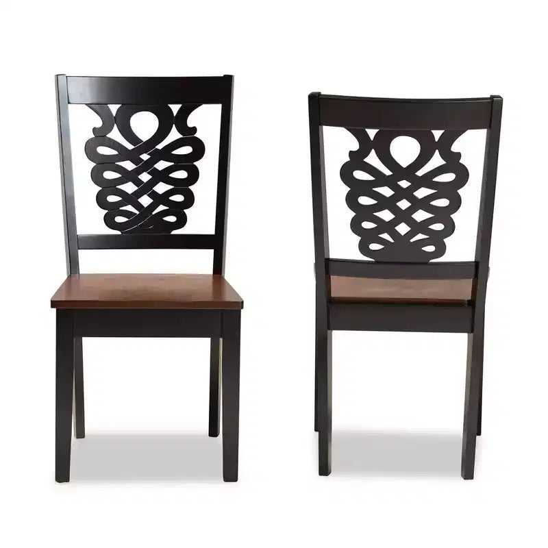 Sedia da pranzo senza braccioli bicolore Noce/Marrone scuro, set da 2