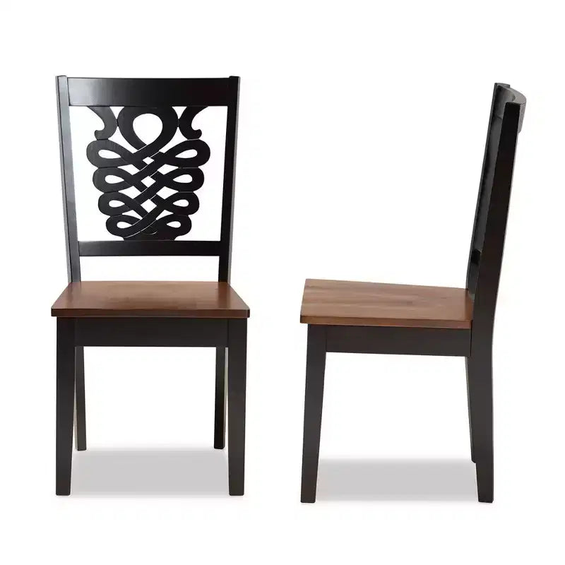 Sedia da pranzo senza braccioli bicolore Noce/Marrone scuro, set da 2