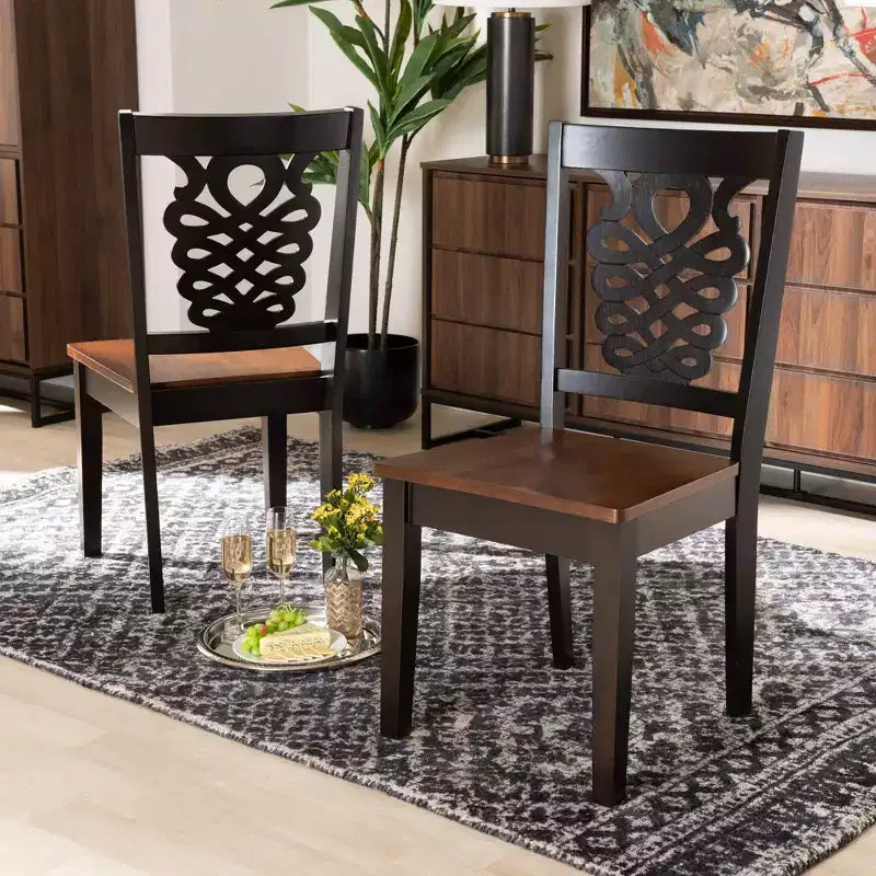 Sedia da pranzo senza braccioli bicolore Noce/Marrone scuro, set da 2