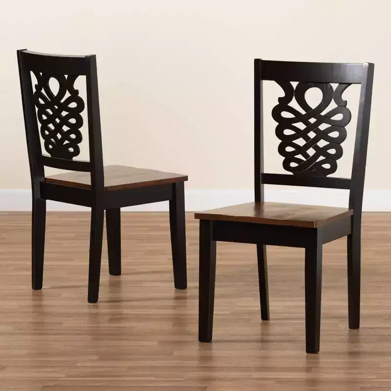 Sedia da pranzo senza braccioli bicolore Noce/Marrone scuro, set da 2