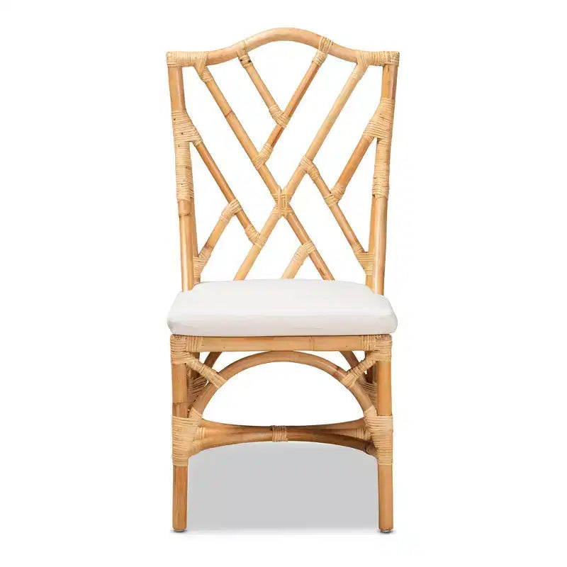 Sedia da pranzo in rattan naturale/bianco, senza braccioli, 1 posto