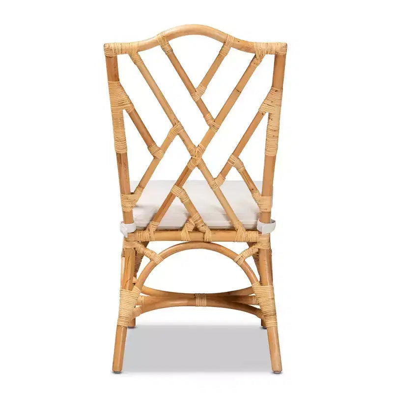 Sedia da pranzo in rattan naturale/bianco, senza braccioli, 1 posto
