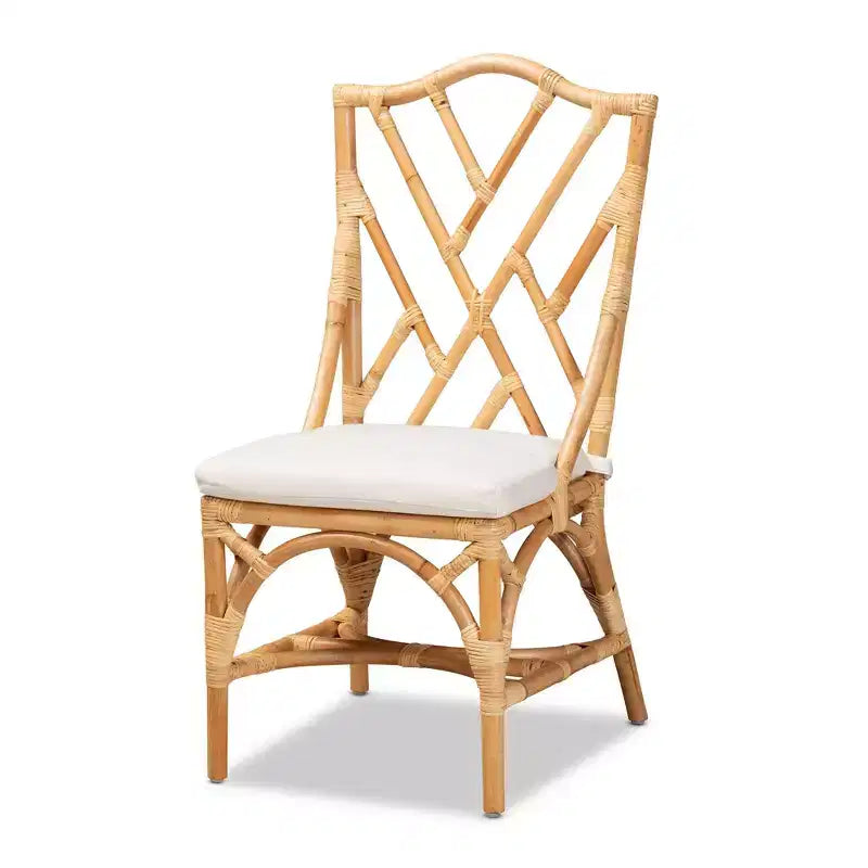 Sedia da pranzo in rattan naturale/bianco, senza braccioli, 1 posto