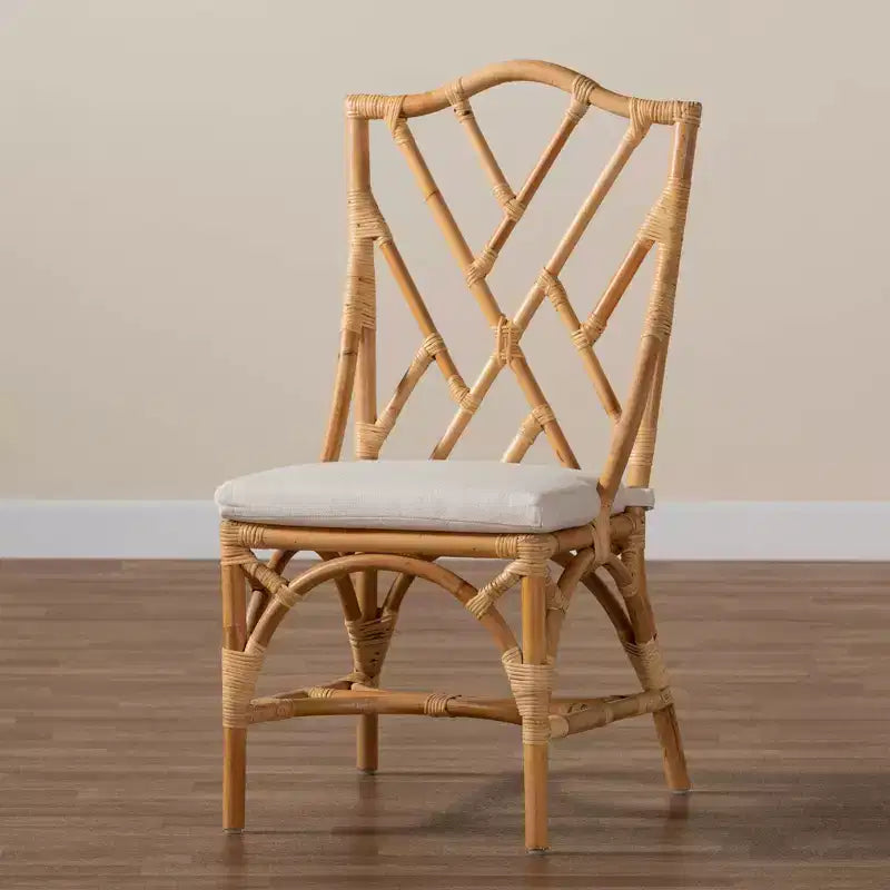 Sedia da pranzo in rattan naturale/bianco, senza braccioli, 1 posto