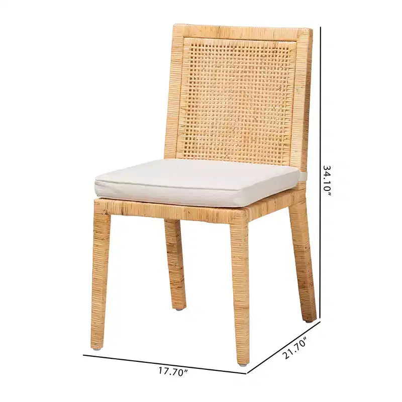 Sedia da pranzo in rattan naturale/bianco e legno, seduta imbottita, 1 posto