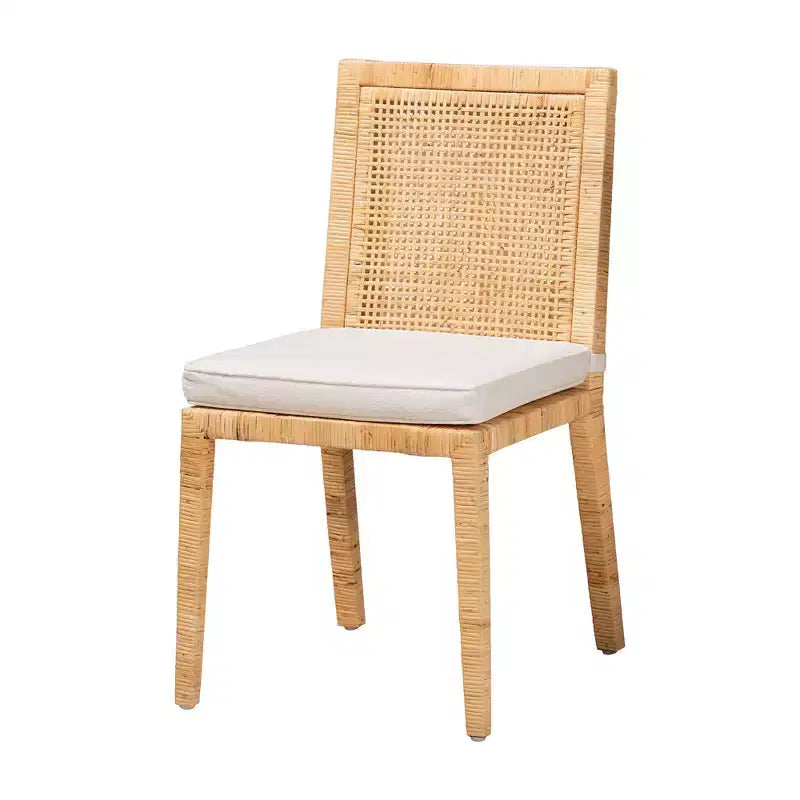 Sedia da pranzo in rattan naturale/bianco e legno, seduta imbottita, 1 posto