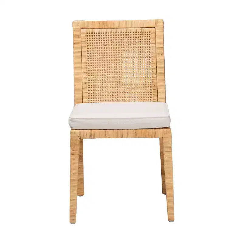 Sedia da pranzo in rattan naturale/bianco e legno, seduta imbottita, 1 posto