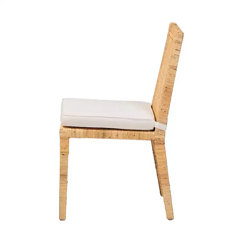 Sedia da pranzo in rattan naturale/bianco e legno, seduta imbottita, 1 posto