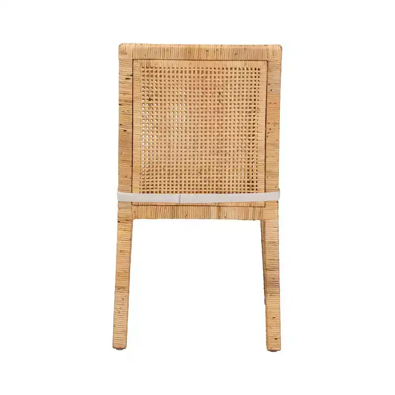 Sedia da pranzo in rattan naturale/bianco e legno, seduta imbottita, 1 posto