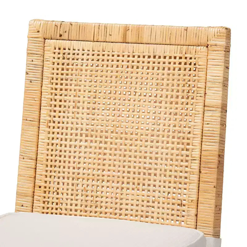 Sedia da pranzo in rattan naturale/bianco e legno, seduta imbottita, 1 posto