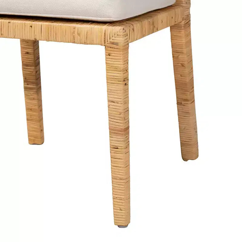 Sedia da pranzo in rattan naturale/bianco e legno, seduta imbottita, 1 posto
